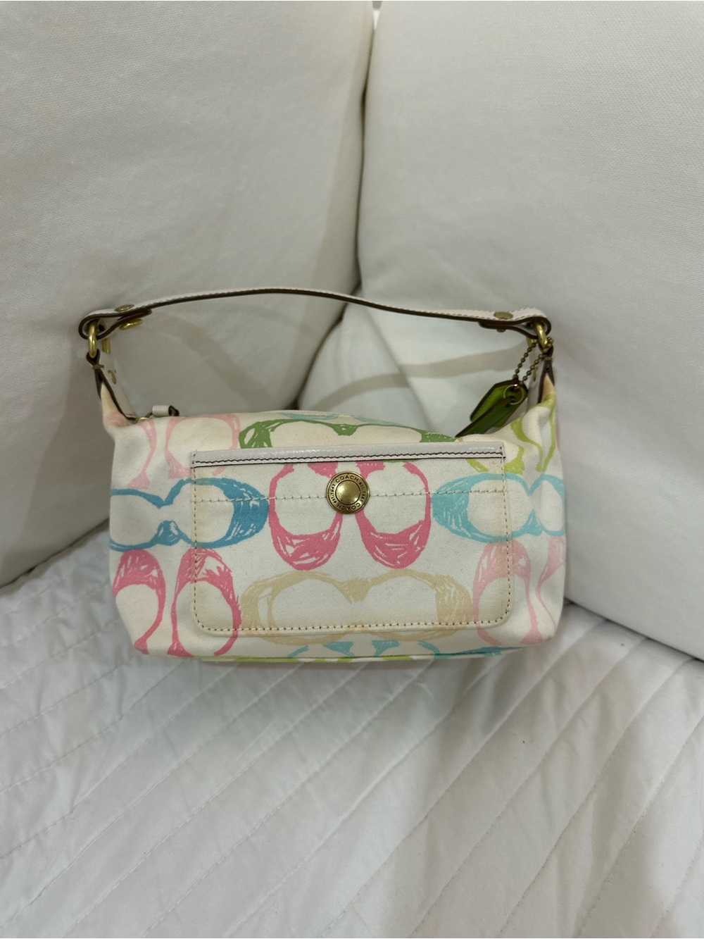 Coach Pastel Multicolor Signature Canvas Shoulder Bag - Pink/Blue/Green/Cream
